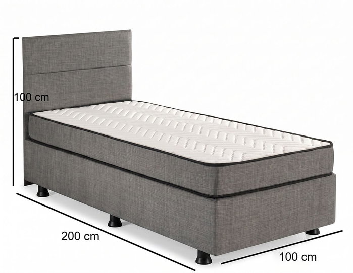 Hanah Home Somier y Cabecero de Cama Individual con Arcón, Gris, 100x200 cm
